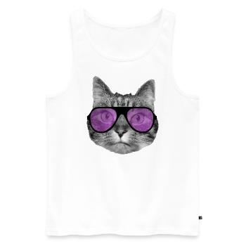Katze mit cooler rosa Sonnenbrille - Männer Premium Bio Tank Top - Weiß - Vorne - AI Model Male 178 light (178cm)