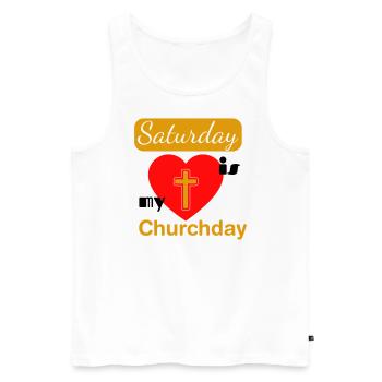 staurday churchday - Männer Premium Bio Tank Top - Weiß - Vorne - AI Model Male 178 light (178cm)