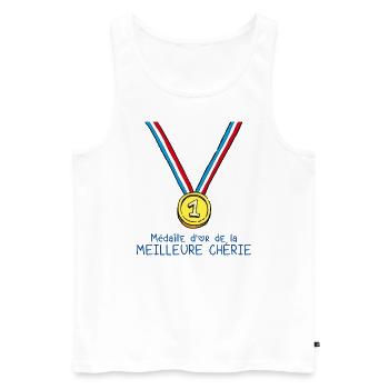T-shirt Médaille d'or de la meilleure chérie - Débardeur bio Premium Homme - blanc - Devant - Michal (187cm)
