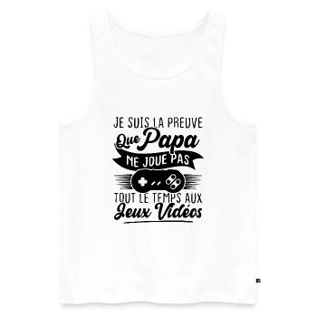 Mon papa ne joue pas tout le temps aux jeux vidéo - Débardeur bio Premium Homme - blanc - Devant - Michal (187cm)