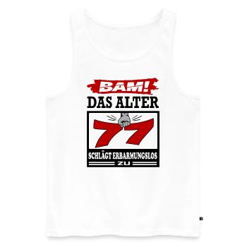 Geburtstag 77 Bam Boom Bombe Das Alter schlägt zu - Männer Premium Bio Tank Top - Weiß - Vorne - Michal (187cm)