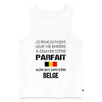 Les français passent leur vie entière tshirt belge - Débardeur bio Premium Homme - blanc - Devant - Michal (187cm)