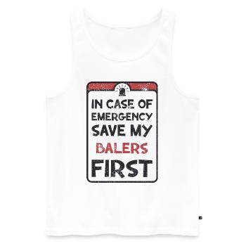 In case of emergency save my balers first. - Men's Premium Organic Tank Top - white - Front - Michal (187cm)