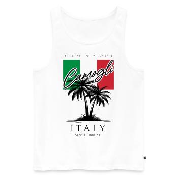 Camogli Liguria Palm Trees Flag Travel Souvenir - Men's Premium Organic Tank Top - white - Front - AI Model Male 178 light (178cm)