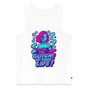 Glitch up your life! Cyborg Woman - Männer Premium Bio Tank Top - Weiß - Vorne - AI Model Male 178 light (178cm)