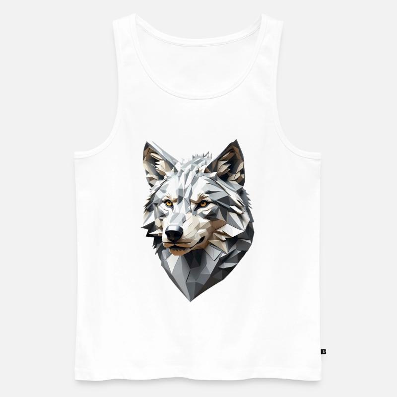 Wolfskopf LowPoly Geometrisch - Männer Premium Bio Tank Top - Weiß