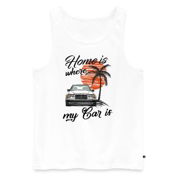Home is where my car is W124 - Men's Premium Organic Tank Top - white - Front - AI Model Male 178 light (178cm)