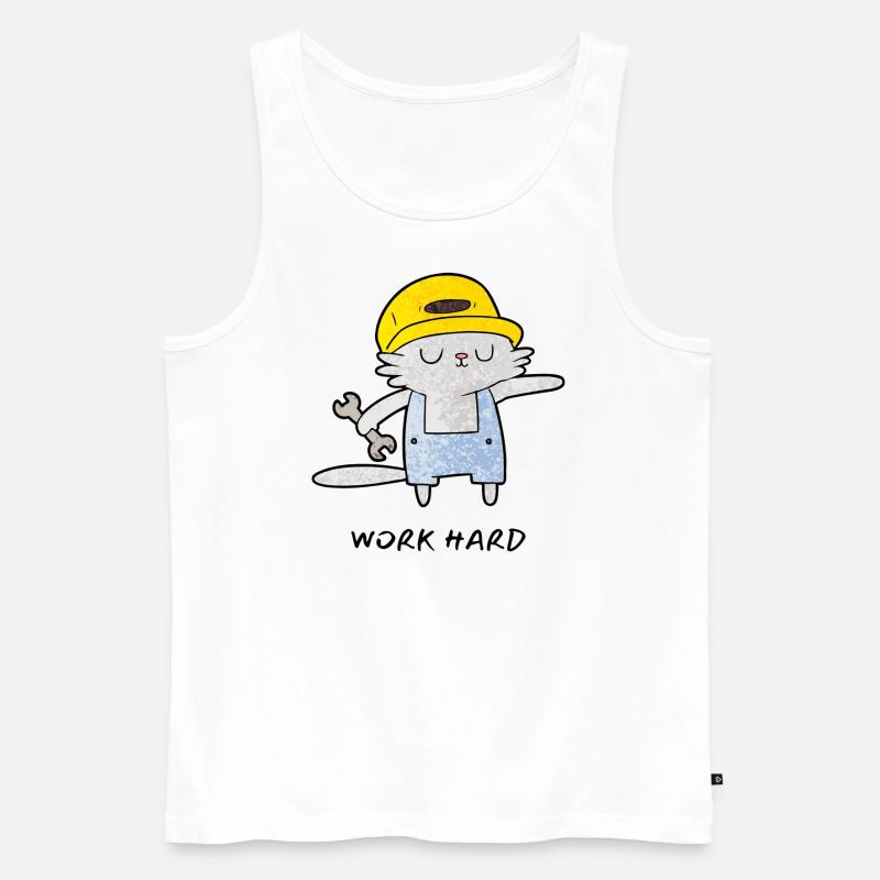 Work Hard Cat - Männer Premium Bio Tank Top - Weiß