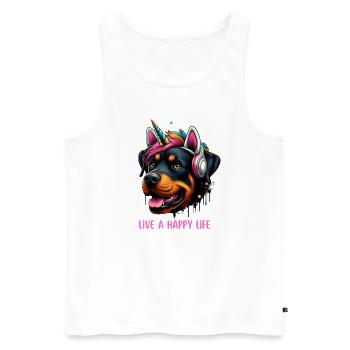 Live a Happy Life - Unicorn Rottweiler - Männer Premium Bio Tank Top - Weiß - Vorne - Michal (187cm)