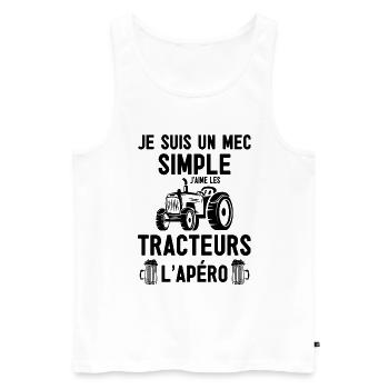 Je suis Un Mec Simple Tracteurs et Apéro - Débardeur bio Premium Homme - blanc - Devant - Michal (187cm)