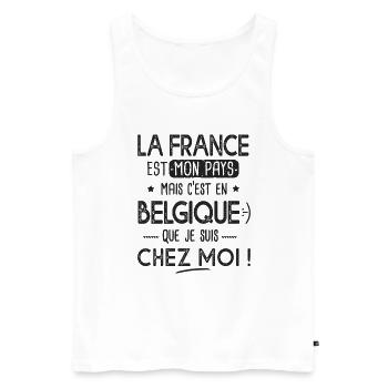 Belgique c est chez moi Humour franco belge - Débardeur bio Premium Homme - blanc - Devant - AI Model Male 178 light (178cm)