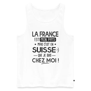 Suisse c est chez moi Humour franco suisse - Débardeur bio Premium Homme - blanc - Devant - AI Model Male 178 light (178cm)