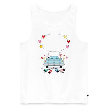Hochzeitsauto mit Sprechblase in Turkis - Männer Premium Bio Tank Top - Weiß - Vorne - Michal (187cm)