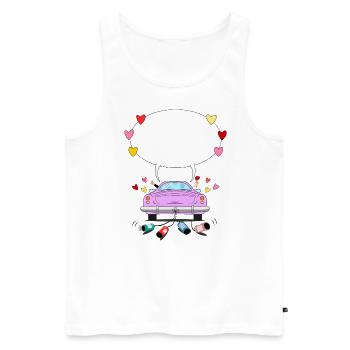 Voiture de mariage avec bulle de dialogue en rose - Débardeur bio Premium Homme - blanc - Devant - Michal (187cm)