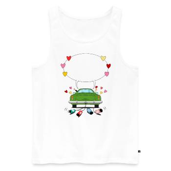 Voiture de mariage avec bulle de dialogue en vert - Débardeur bio Premium Homme - blanc - Devant - Michal (187cm)