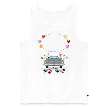 Voiture de mariage avec bulle de dialogue en gris - Débardeur bio Premium Homme - blanc - Devant - AI Model Male 178 light (178cm)