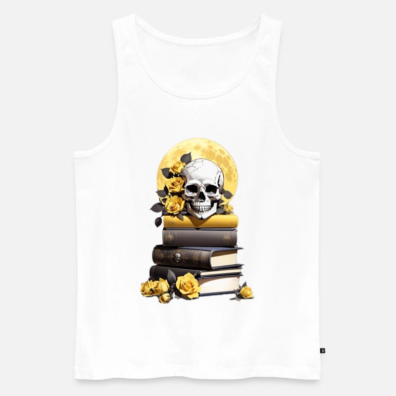 Bücherstapel mit Schädel - Männer Premium Bio Tank Top - Weiß