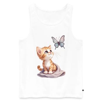 Kawaii Curious Chatten et Papillon 🐱🦋 - Débardeur bio Premium Homme - blanc - Devant - Michal (187cm)