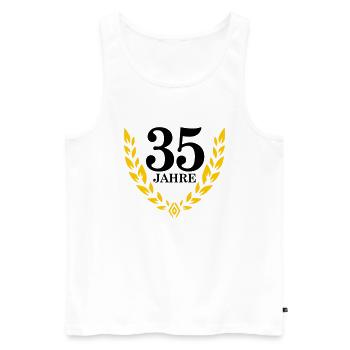 Jubiläum 35 Jahre Lorbeerkranz - Männer Premium Bio Tank Top - Weiß - Vorne - Michal (187cm)