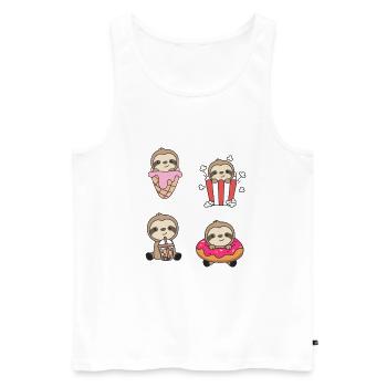 Sloth Candy Bubble Tea Popcorn Doughnut Sweet - Men's Premium Organic Tank Top - white - Front - AI Model Male 178 light (178cm)
