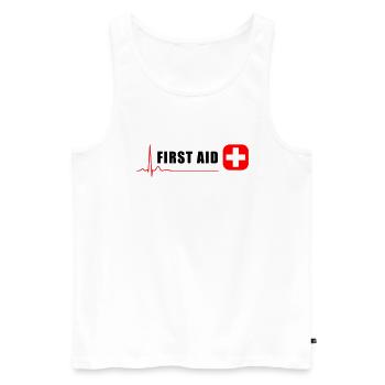 FIRST AID - Men's Premium Organic Tank Top - white - Front - AI Model Male 178 light (178cm)