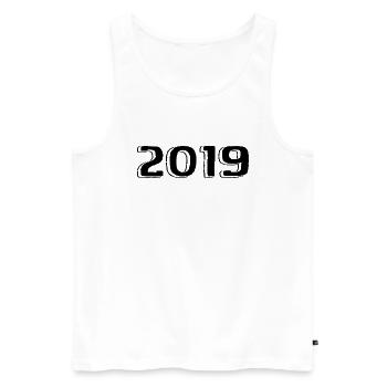 Millésime 2019 Naissance Anniversaire Rétro 2019 - Débardeur bio Premium Homme - blanc - Devant - AI Model Male 178 light (178cm)