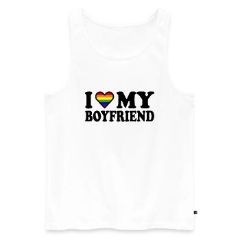 I love my boyfriend - Männer Premium Bio Tank Top - Weiß - Vorne - Michal (187cm)