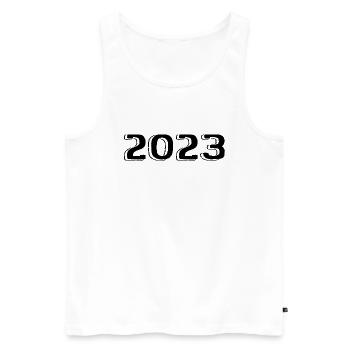 Millésime 2023 Naissance Anniversaire Rétro 2023 - Débardeur bio Premium Homme - blanc - Devant - AI Model Male 178 light (178cm)