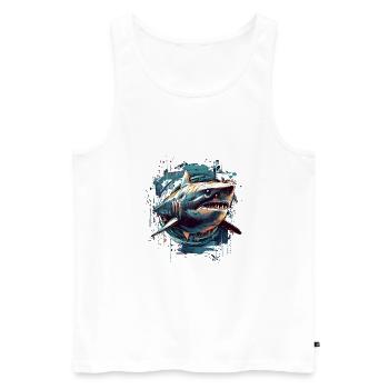 Cool retro futuristic shark as a work of art - Men's Premium Organic Tank Top - white - Front - Michal (187cm)