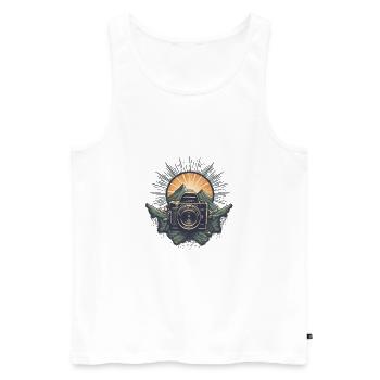 Logo de caméra rétro cool - Débardeur bio Premium Homme - blanc - Devant - AI Model Male 178 light (178cm)