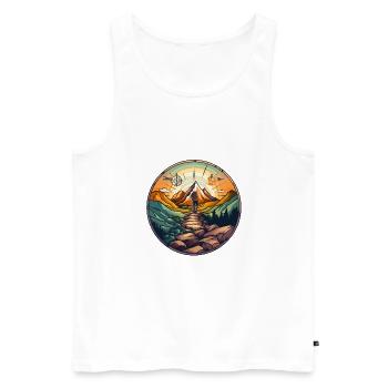 Outdoor Romance - Sun with Mountain Panorama - Men's Premium Organic Tank Top - white - Front - AI Model Male 178 light (178cm)