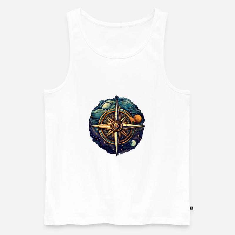 Wunderschöner Boho Kompass - Sonne Mond und Kosmos - Männer Premium Bio Tank Top - Weiß