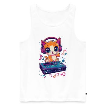 chat mignon écoutant de la musique kawaii - Débardeur bio Premium Homme - blanc - Devant - Michal (187cm)