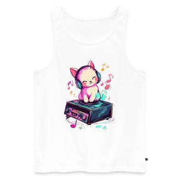 Cute cat with headphones listening to music - Men's Premium Organic Tank Top - white - Front - Michal (187cm)