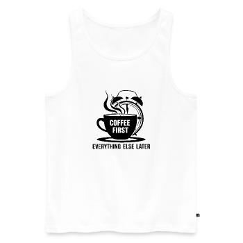 D’abord le café, puis tout le reste - Débardeur bio Premium Homme - blanc - Devant - Michal (187cm)