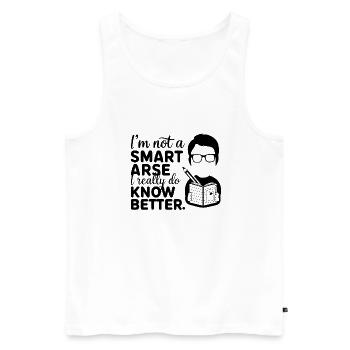 Ich bin kein Klugscheißer, weiß es wirklich besser - Männer Premium Bio Tank Top - Weiß - Vorne - AI Model Male 178 light (178cm)