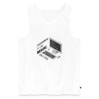 La programmation est comme de la magie, mais réelle. - Débardeur bio Premium Homme - blanc - Devant - AI Model Male 178 light (178cm)