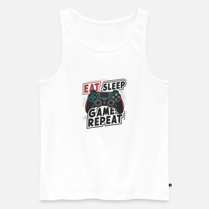 Eat, Sleep, Game, Repeat - Männer Premium Bio Tank Top - Weiß