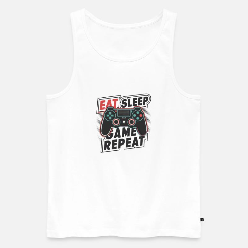 Eat, Sleep, Game, Repeat - Männer Premium Bio Tank Top - Weiß