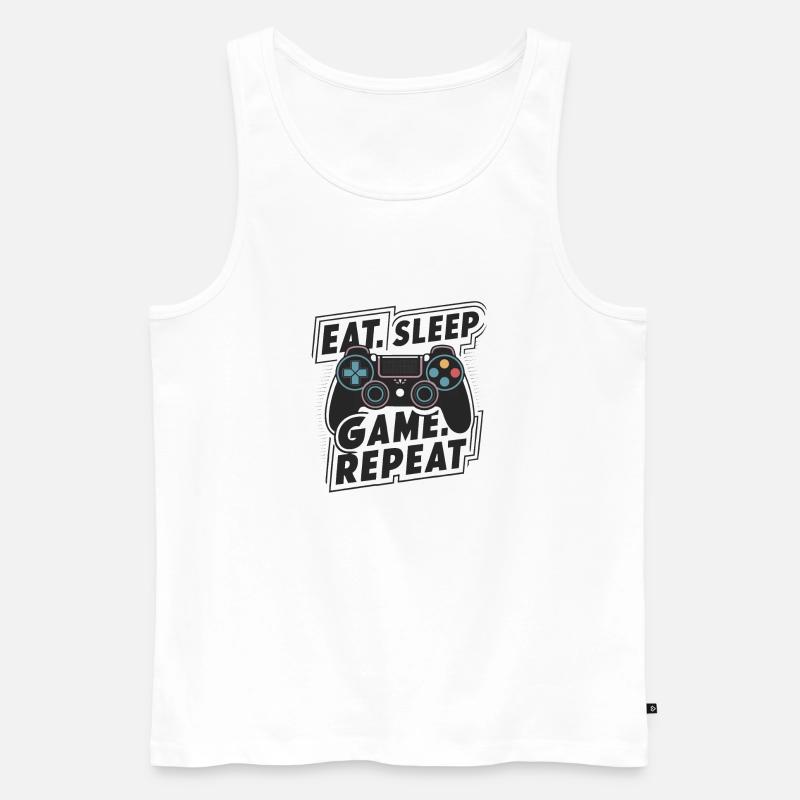 Eat, Sleep, Game, Repeat - Männer Premium Bio Tank Top - Weiß
