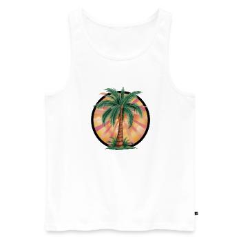 Palmier tropical au coucher du soleil – motif de vacances - Débardeur bio Premium Homme - blanc - Devant - Michal (187cm)