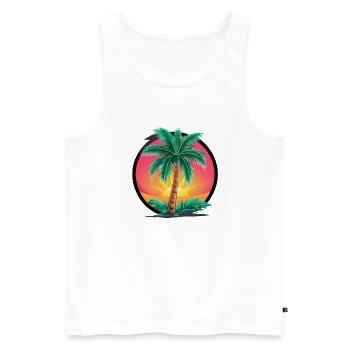 Tropical palm tree at sunset – holiday motif - Men's Premium Organic Tank Top - white - Front - Michal (187cm)