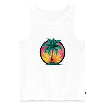 Palmier tropical au coucher du soleil – motif de vacances - Débardeur bio Premium Homme - blanc - Devant - Michal (187cm)