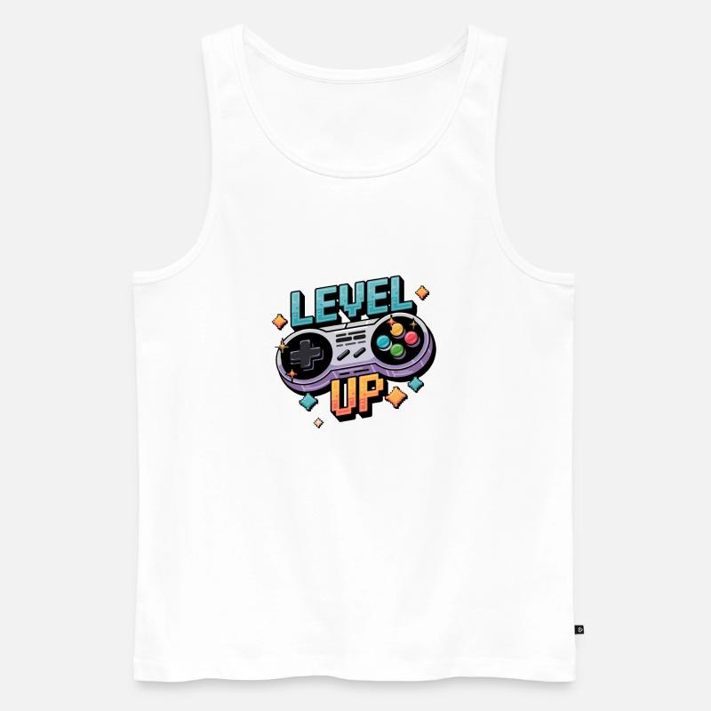 Level Up – Gaming Controller - Männer Premium Bio Tank Top - Weiß