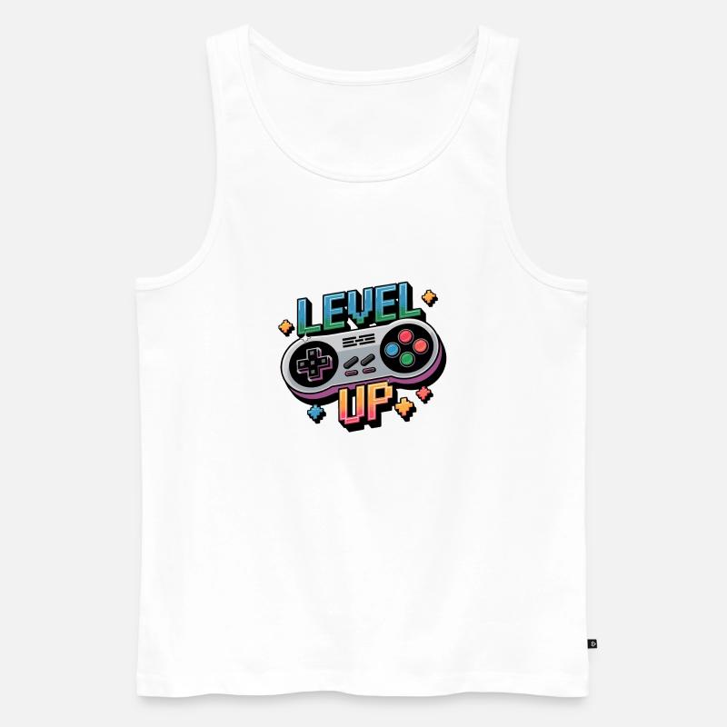 Level Up – Gaming Controller - Männer Premium Bio Tank Top - Weiß