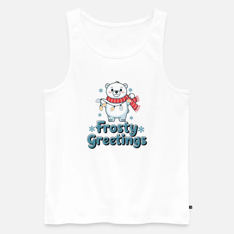 Frostige Grüße – Eisbär mit Lichterkette - Männer Premium Bio Tank Top - Weiß