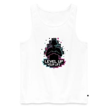 Level Up Your Life Gamer Silhouette - Men's Premium Organic Tank Top - white - Front - Michal (187cm)
