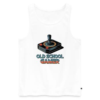 Old School Gamer – Joystick rétro - Débardeur bio Premium Homme - blanc - Devant - Michal (187cm)