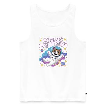 Cosmic Cat-titude – Intergalaktische Katzenpower - Männer Premium Bio Tank Top - Weiß - Vorne - AI Model Male 178 light (178cm)