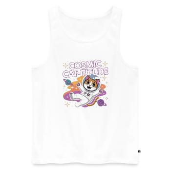 Cosmic Cat-titude – Intergalaktische Katzenpower - Männer Premium Bio Tank Top - Weiß - Vorne - AI Model Male 178 light (178cm)